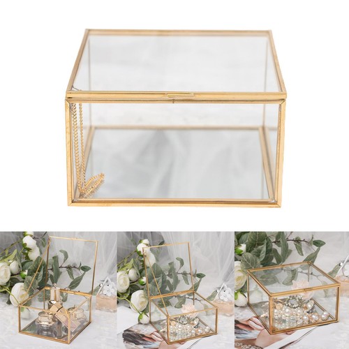 colaxi Golden Square Vintage Brass & Clear Glass Decorative Box Home Decor, - Picture 5 of 7