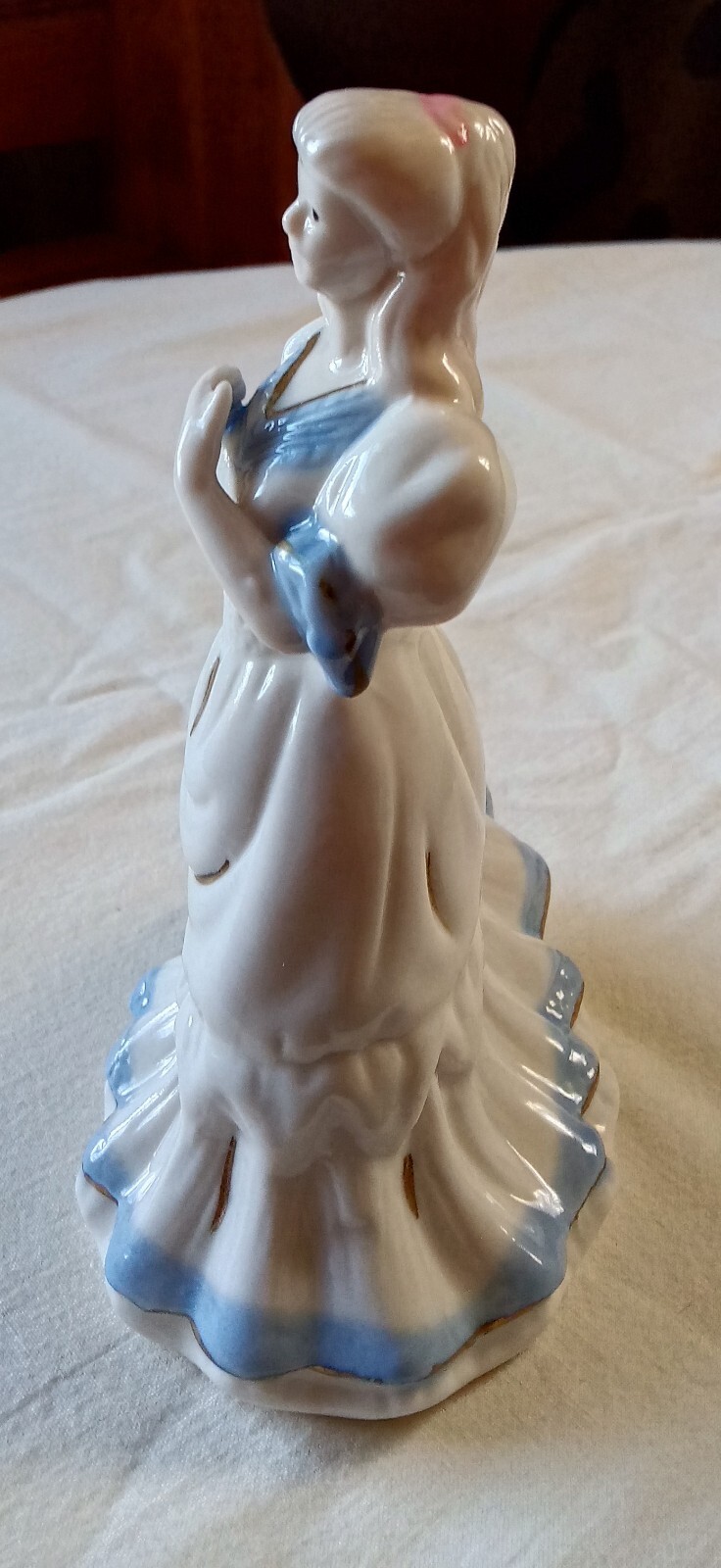 Vintage K's Collection Ceramic Porcelain Figurine Of Lady In Blue White Dress