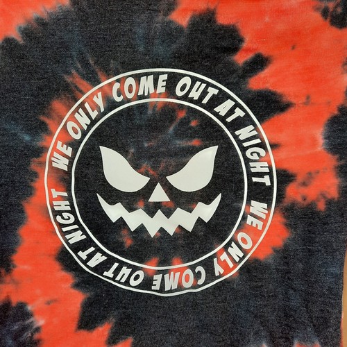 Kids XS 4-5 Boys Tie Dye Halloween Out at Night Orange Black Shirt Pumpkin Face - Picture 2 of 5