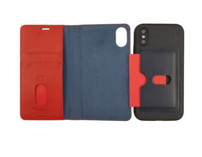 Uunique London Genuine LEATHER Folio w/ Detachable Case for iPhone X/Xs - Blue