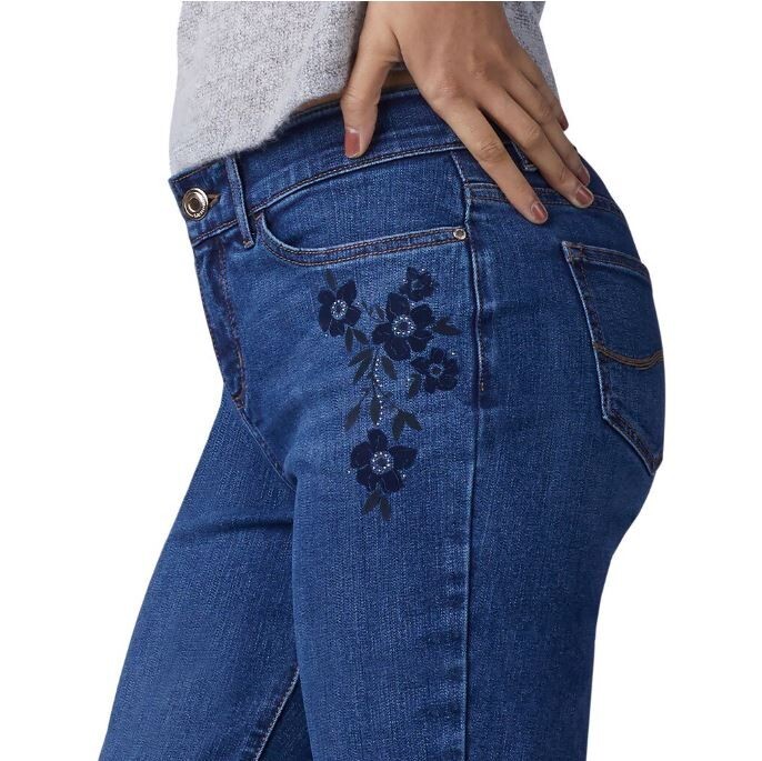 Lee Womens Size 10 Blue Flex Motion Straight Jeans with Embellished Details