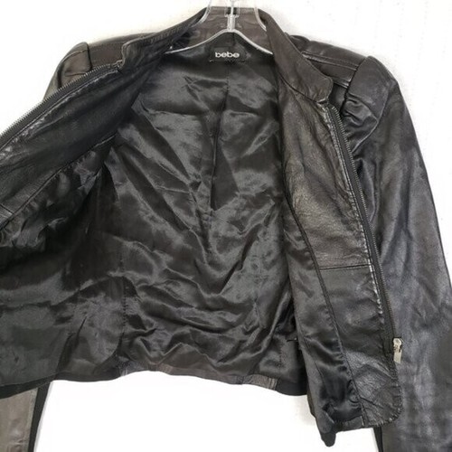 BeBe 100% Leather Jacket Military Biker Black Puff Sleeve size S Goth Victorian - Picture 13 of 16