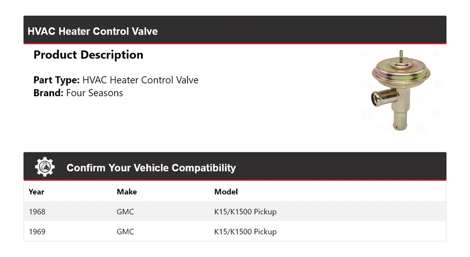 Válvula de control del calentador de climatización para camioneta GMC K15/K1500 1968-1969 4 estaciones Foto 2 de 4