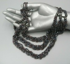 Victorian Beaded Bib Necklace 3 Strand Braided Collar Gothic Goth Gunmetal Dark