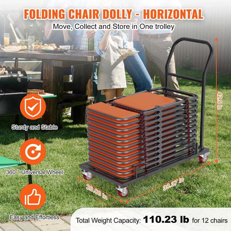 VEVOR 12 Chairs Folding Chair Storage Dolly Folding Chairs Rack Heavy Duty Iron - Image 2 of 4