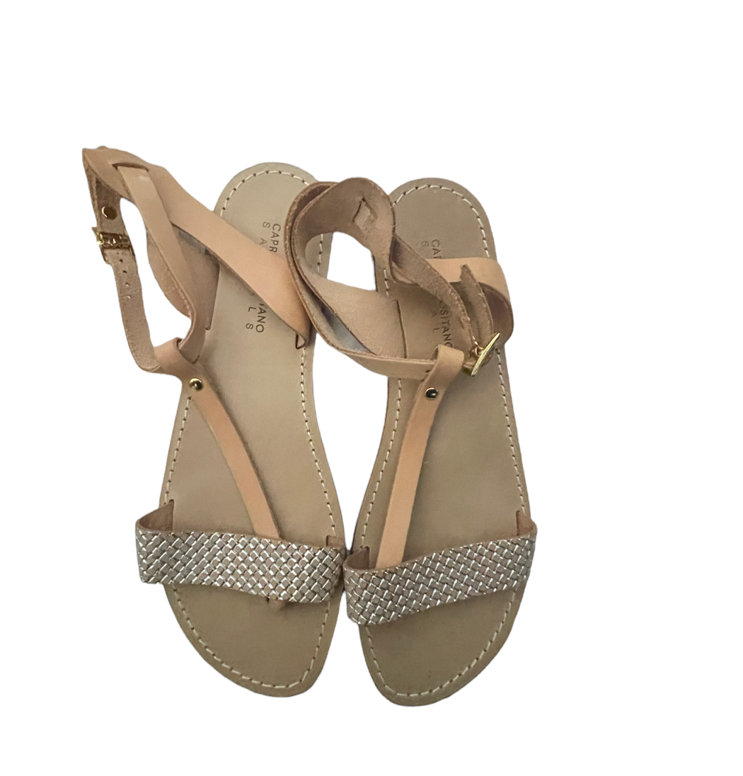 NEW CAPRI POSITANO Italy 39 handmade leather sandals tan silver shoes  flats