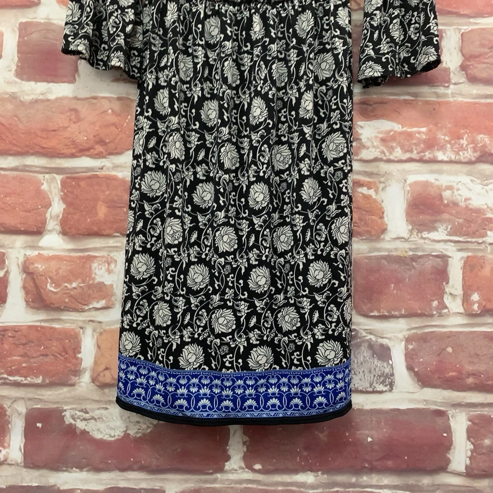 Max Studio Dress Womens Medium Black Multicolor Floral Scroll Stretchy Popover - Image 4 of 4