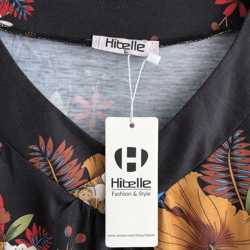 New Hibelle Floral Tunic Roll Tab Sleeves, HI-LOW hem, sz. L, Black, multicolor - Picture 8 of 8