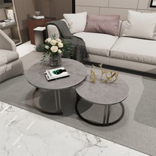 2er-Set Couchtisch Sofatisch Wohnzimmertisch Kaffeetisch Marmor-Optik Grau/Weiß