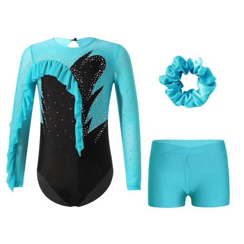 Kids Girls Leotard With Shorts Elastic Waistband Bodysuit And Bottoms Gymnastic - Picture 5 of 57