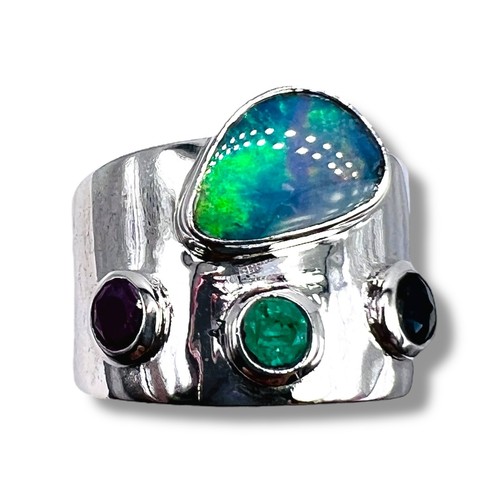 Anillo Banda Plata Esterlina 925 Esmeralda Zafiro Rubí Ópalo Natural 8 - Imagen 11 de 15