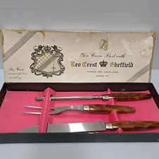 Vintage Reo Crest Sheffield Stainless Carving Set 