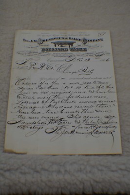  Pool/Billiard/Table/Brunswick J M Brunswick Letterhead 1876 Rare!!!    