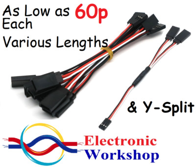RC Servo Verlängerungskabel Stecker-Buchse Futaba & Y-Split 10 20 30 & 50 cm UK VERKÄUFER