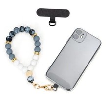 Silicone Beaded Phone Wrist Strap, Cellphone Lanyard with Tether Black Print
