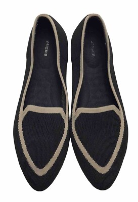 Birdies Shoes Women s Size 9 Blackbird Knit Flats Jet Black With Tan Trim