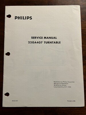 Philips 22GA407 Turntable Record Player Service Manual Original OEM Genuine