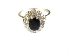 Anello Oro Bianco 585 Con Zaffiro E Brillanti, 4,48 G