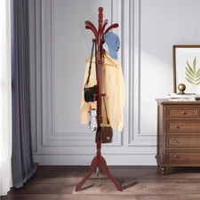 Modern Minimalist Solid Wood Coat Rack Stand Tripod Legged Hall Tree w/ 13 Hooks