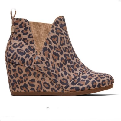 Toms Womens 'Kelsey' Wedge Bootie Desert Tan Leopard NIB
