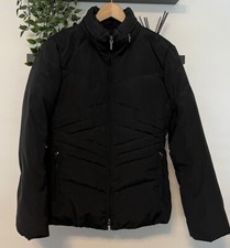 Ladies Coat Size 12anne Klein Black Woman Down Feather Faux Fur Hood Full Zipper