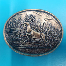 GREAT VINTAGE 1970s RUNNING BIG BUCK DEER BRASSTONE OVAL BELT BUCKLE