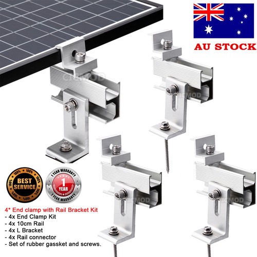 4 Set Solar Panel Rail Bracket Mounting Kit Aluminium with Fixing Mid ...