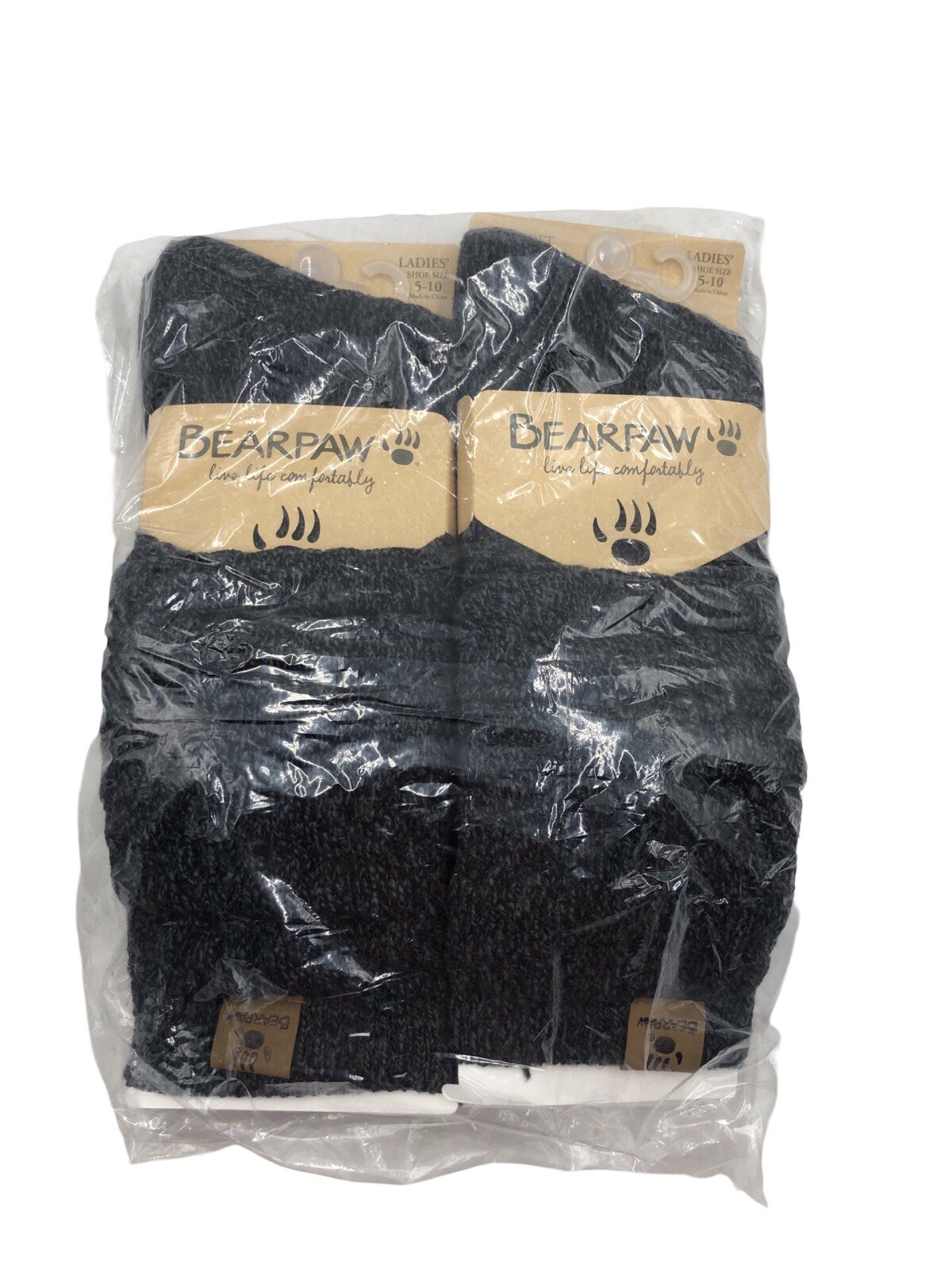 4 Pack Bearpaw Super Soft Crew Textured Black Socks Weaving Design