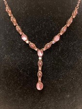 Pink Y Drop Necklace with Rhinestones - Victorian look