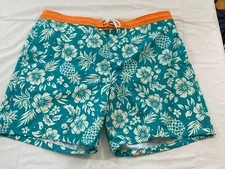 men's Hot Coals swim trunks size 3XL teal orang floral elastic waist drawstring