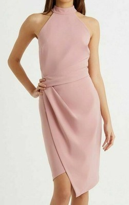 lipsy halterneck bodycon dress in mustard