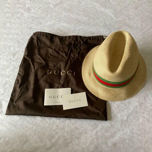 Gucci Web Straw Fedora Hat Sz XL 