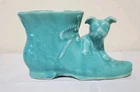 Vintage SHAWNEE POTTERY Dog and Shoe Boot Turquoise Ceramic Planter 1940s-1950s
