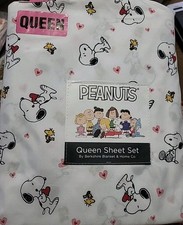 Peanuts Snoopy Berkshire Queen Sheet Set Sheets SNOOPY, WOODSTOCK AND HEARTS