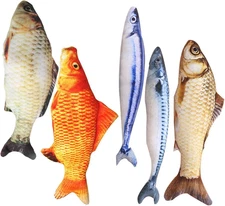 Catnip Toys 5 Pack - Simulation Fish Shape Realistic Fluffy Catnip Doll Interact