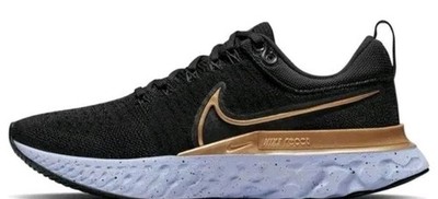 Nike React Infinity Run FK 2 Womens Size 8 Running Shoes Black Gold CT2423-009