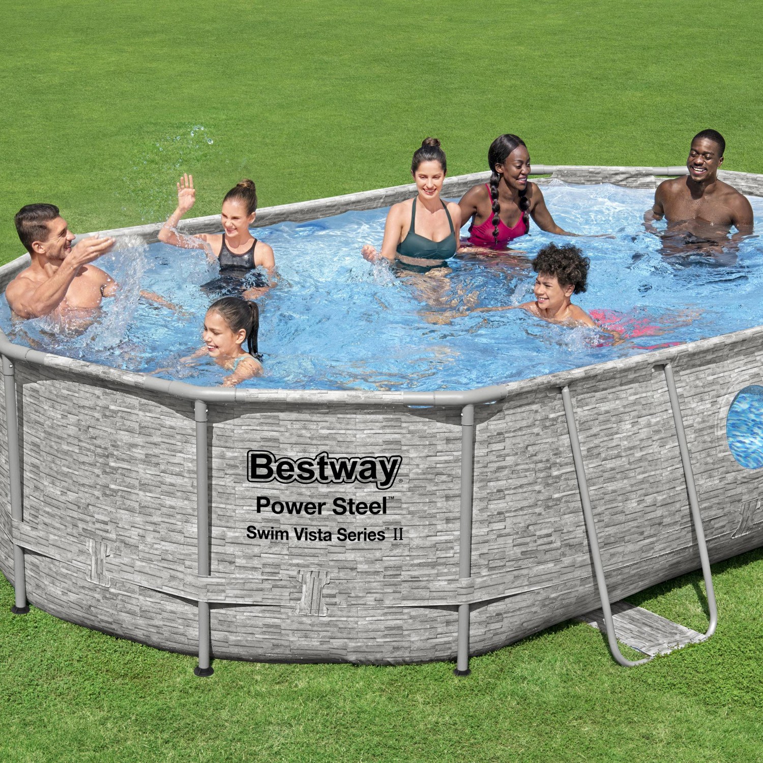 BESTWAY Piscina 488x305x107 cm Power Steel Swim grigio arredo giardino