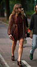 Dolce & Gabbana Brown Leopard Print Silk Chiffon Ruched Belted Ruffle Dress IT42
