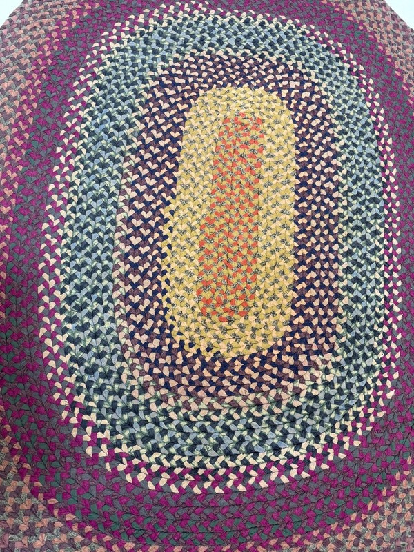 OBLONG VTG Primitive Braided Rag Farmhouse RUG/Jelly roll/BOHO woven 57”x 43”