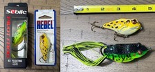 Two Awesome Bass Fishing Frog Topwater Lures 1 Sebile Piuot & 1 Rebel Swamp Frog