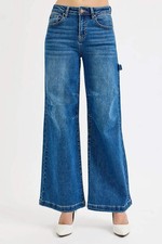 RISEN Full Size High Rise Wide Leg Patch Detailed Jeans Plus Size
