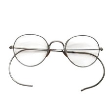 Antique Wire-Rim Bifocal Glasses With Velvet-Lined Metal Case