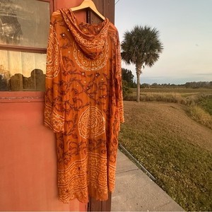 Azmina Pure Silk Hooded Jacket Exotic XL Layer Bronze Boho Beads Sequins Fesival