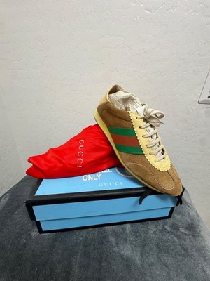 Gucci Men s Brown Suede Web Stripe Retro Sneaker - Size 40 EU - New in Box