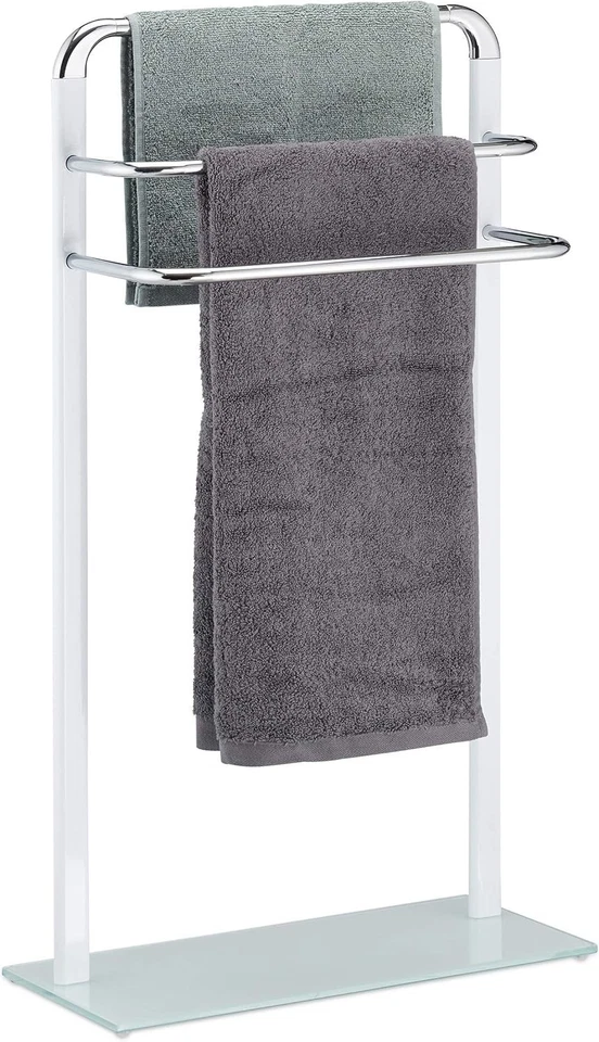 Relaxdays Asciugamani da Terra, Porta Salviette in Metallo Cromato, Piantana ... - Immagine 3 di 4