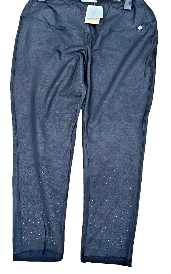 TREDY NEU GLAMOUR BLACK 46 XXL Stretch Hose Leder Optik Legging Glitzer Strass - Bild 2 von 4