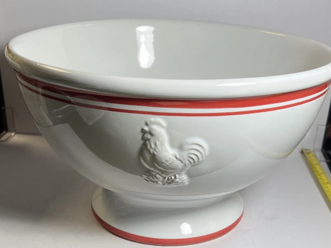 Large Mixing Serving Bowl Four's Gift Decor Ceramic Embossed Rooster