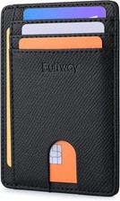 Slim Minimalist Front Pocket Leather Wallet RFID Blocking Galaxy Black Card Case