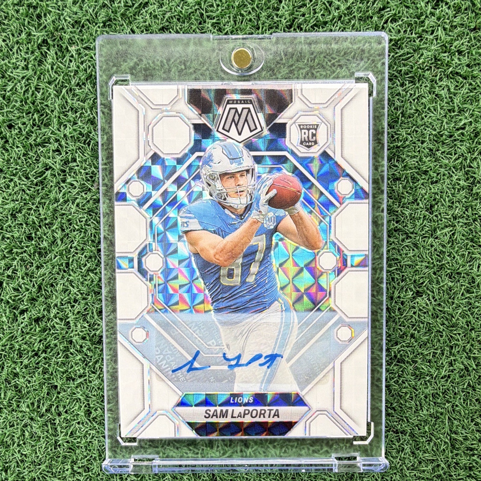 Sam LaPorta 2023 Panini Mosaic White Prizm 1st on Print RC Auto 01/25 Detroit 