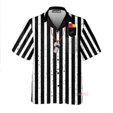 Black And White Striped Referee Uniform Printing Short Sleeve Hawaiian Shir